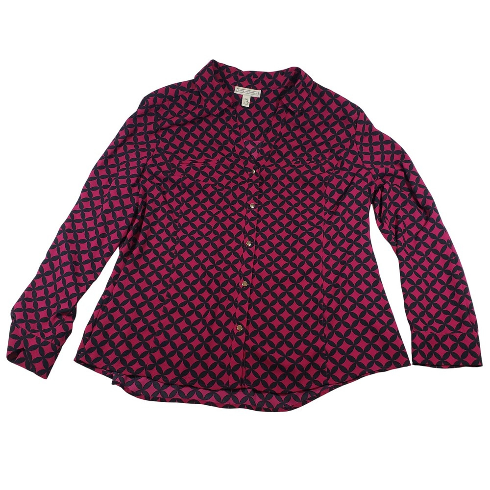 Dana Buchman XXL Button-Down Shirt Geometric Print‎ Long Sleeve Top